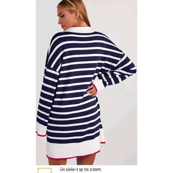 NWT Dokotoo Striped Polo Sweater Dress M Coastal Preppy Old Money Aesthetic - Picture 2 of 10